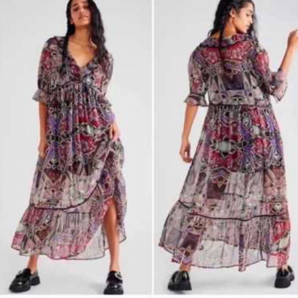 Free People Carmella Maxi Dress Black Combo NWOT Size M
